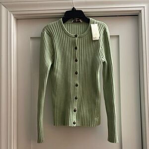 NWT Tory Burch lurex Mint Ribbed Cardigan